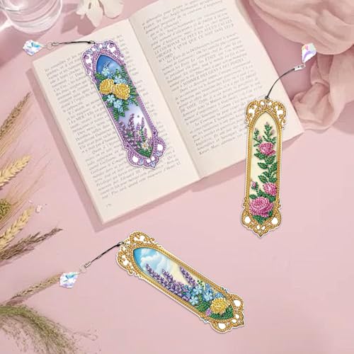 Tontut 3pcs Diamond Art Painting Kit Bookmarks, Mirror Mandala Beautiful General DIY Bookmarks, Lightweight and Durable for Reading Lovers - color: mirrors