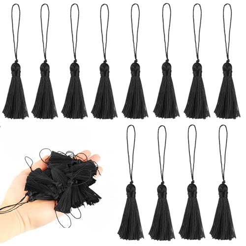 BEL AVENIR 45 pcs Mini Bookmark Tassels 3.75inch Silky Key Tassel-Black - color: Black