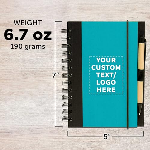 DISCOUNT PROMOS Custom Eco Block Notebooks with Pens Set of 10/50/100, Personalized Bulk Pack - Perfect for School, Office, Business, Home - Aqua - color: - Custom – Aqua, size: 10/50/100 notebooks