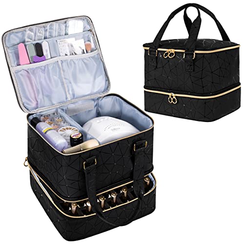 Uross Nail Polish Organizer Bag Holds 42 Bottles Nail Polish & Nail Lamp, Gel Nail Polish Organizers and Storage box for Nail Tech, Nail Kit Supplies Organizer Case - Black - color: Black, size: Large - 11 x 9.5 x 9.5 inch (42 bottles)