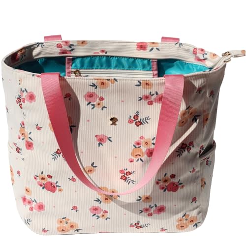 ESVAN Original Floral Water Resistant Large Tote Bag Shoulder Bag for Gym Beach Travel Daily Bags Upgraded - color: Corduroy Beige Flower