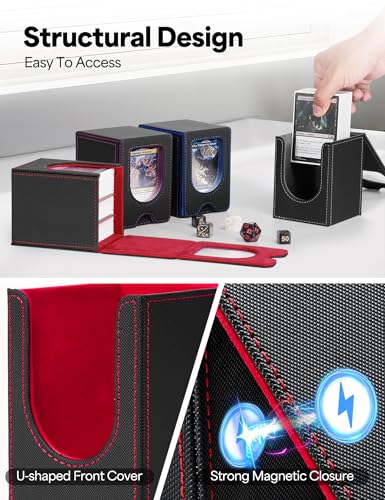 Card Deck Box for MTG Commander, fits 100+ Double-Sleeved Cards - color: A-Black&Red
