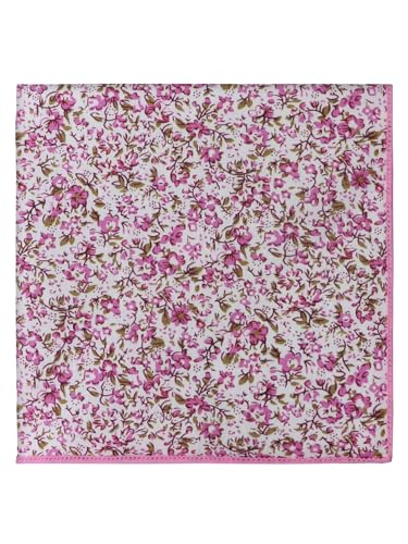 Luckyvestir Floral Pocket Squares for Men Cotton Flower Handkerchief Formal Wedding Party Graduation - color: Pink