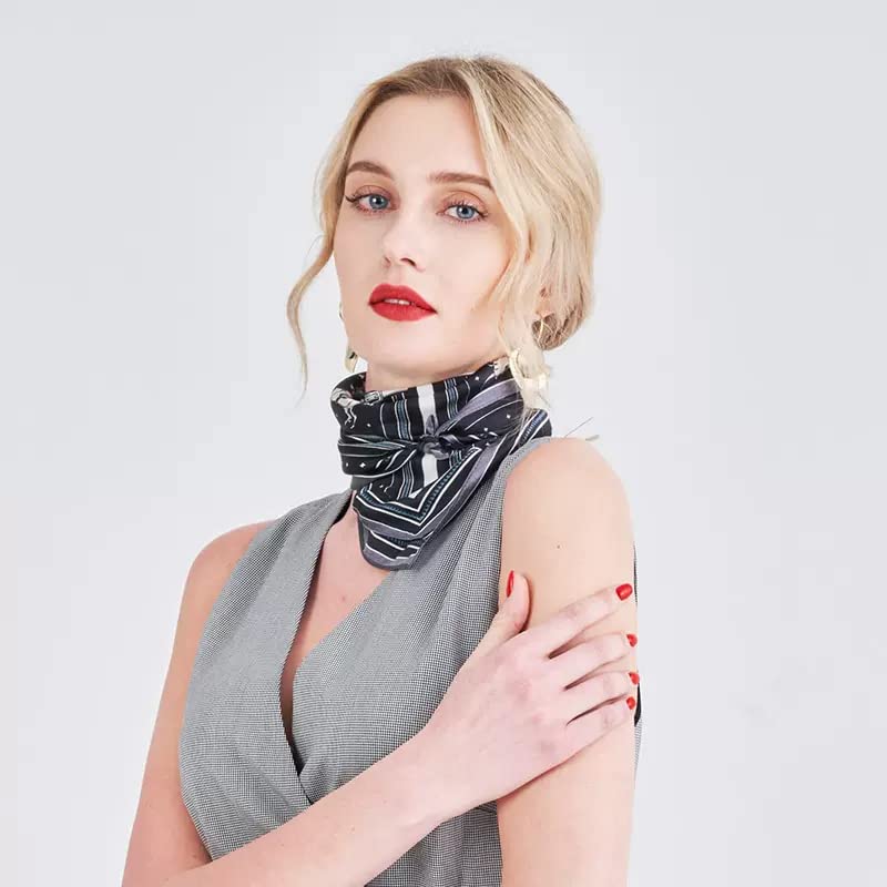 100% Mulberry Silk Scarf - 21" Square Lightweight Neckerchief, Gift Packed - color: Black Horse