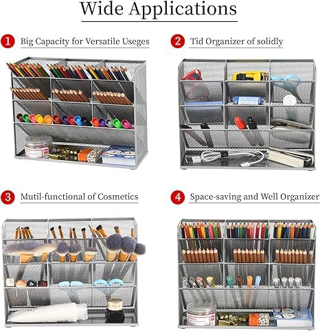 Marbrasse Mesh Desk Organizer, Multi-Functional Pen Holder, Desktop Stationary Organizer, Storage Rack for School, Home, Office, Art Supplies (Mesh Pen Holder-Silver) - color: Silver