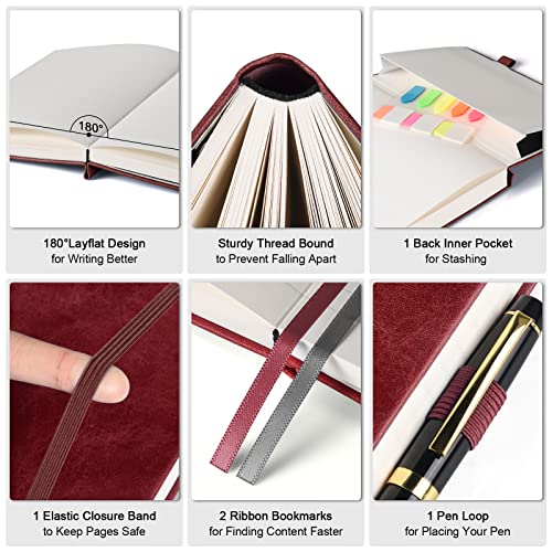 College Ruled Notebook A5, 312 Numbered Pages Diary, Lined Leather Journal - color: Burgundy, size: A5
