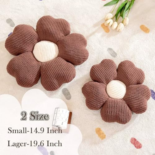 Kcvvcr Flower Throw Pillow, Cute Flower Shaped Pillow Decorative Throw Pillow for Bed Couch, Soft Daisy Pillows Floor Seating Cushion Cushions (14.9 Inch Brown) - color: Brown, size: 14.9 Inch