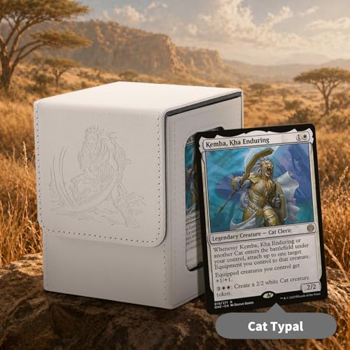 Venssu Cat Themed MTG Deck Box with Commander Display (White and Grey) - color: Cat