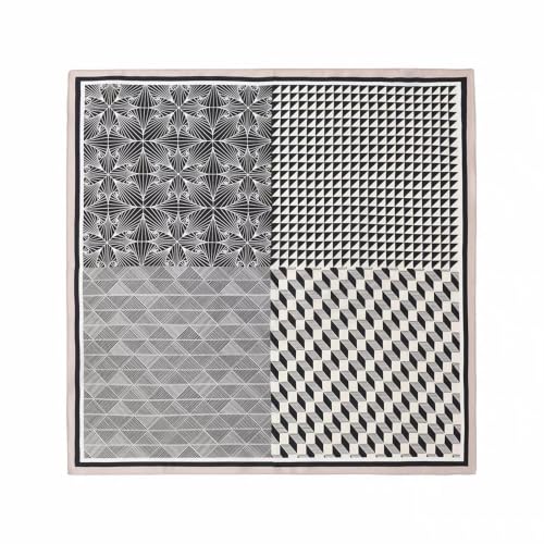 ANDANTINO 100% Mulberry Silk Scarf -21” Square Neckerchief with Gift Packed - color: Geometry - Black&creamy