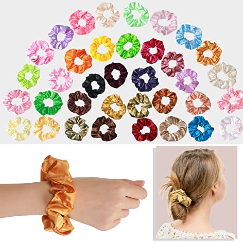 Hoteam 200 Pcs Satin Hair Scrunchies Bulk Ponytail Holders, Multicolor - color: Multi Color
