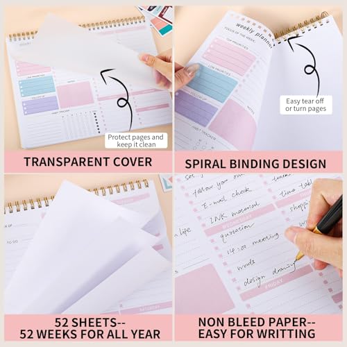 Thboxes Weekly Desk Planner, 8.5x11 In To Do List Notepad, 52 Sheets, Pink - color: Pink