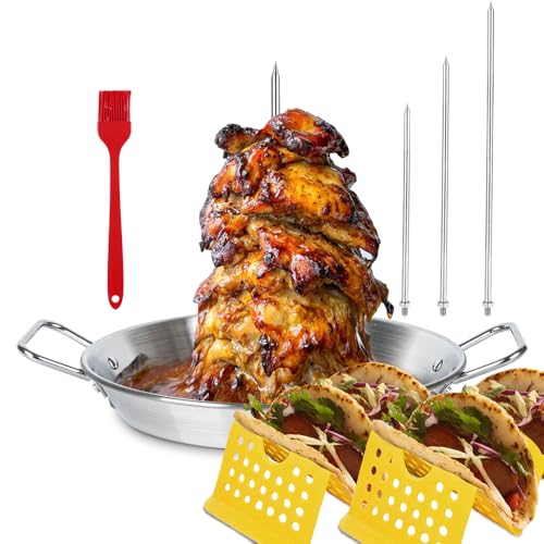 13“ Vertical Skewer Gyro Pan Spit Shawarma Stand for oven Tacos Al Pastor - size: 13" Pan&3 Skewers With Brush&TacoHolder