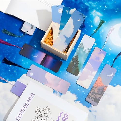 Outus 12 Pack Nature Landscape Bookmarks with Tassels, Aesthetic Scenery Page Markers, Sky Mountain Book Markers, Back to School Book Accessories Gift for Students Reading Gifts Classroom Favors - style: Landscape