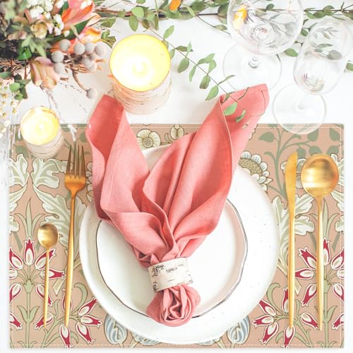 Foliage Placemats Vintage Floral Table Mats 12 x 18 Inch Retro Flower Kitchen Place Mats for Party Home Dining Table Decoration, Set of 6