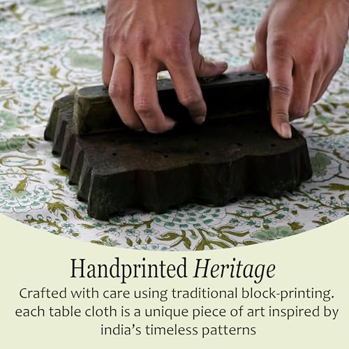 CPC Agate Green Block Print 100% Cotton Rectangle Tablecloth 54x54 Inch - color: Agate Green, size: 54" x 54" (Square)