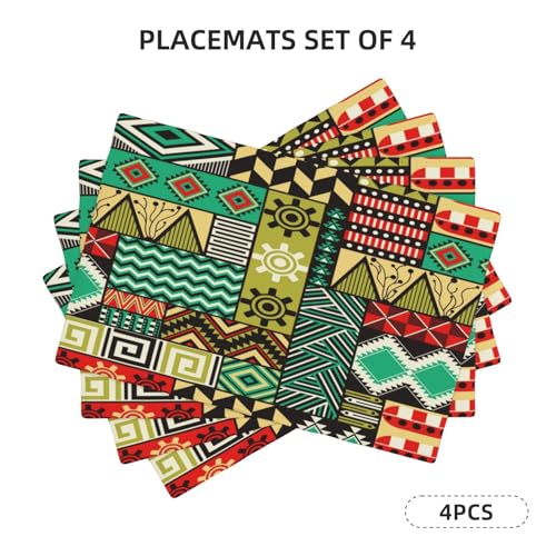 Traditional African Tribal Placemats Set of 4 12x18 Inch - color: Vibrant, size: Set of 4
