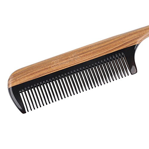 Breezelike Hair Comb for Women, Fine Tooth Detangling Wooden Tail Comb - color: Buffalo Horn Teeth and Sandalwood Handle