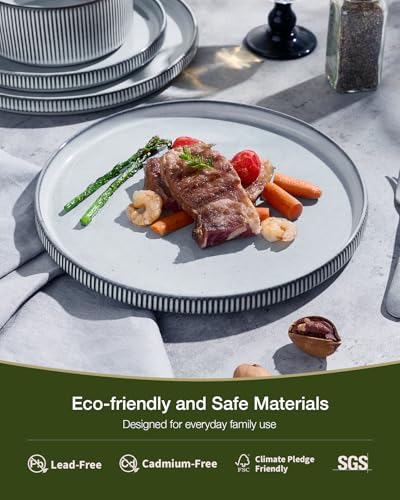 Famiware Star Stoneware Dinnerware Sets for 8, Reactive Glaze Plates, Bowls - color: Smoky Blue