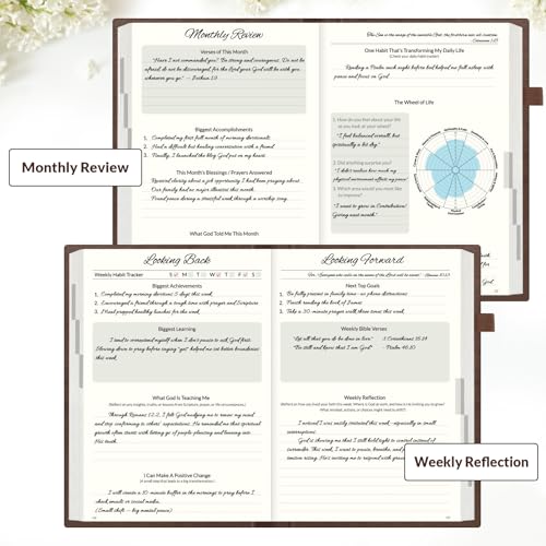 SUNEE Christian Bible Study & Prayer Journal for Men – Undated 6-Month Scripture Notebook for Daily Devotional & Faith Growth, Meaningful Religious Gift for Pastor, Husband or Graduation (Brown) - color: Brown