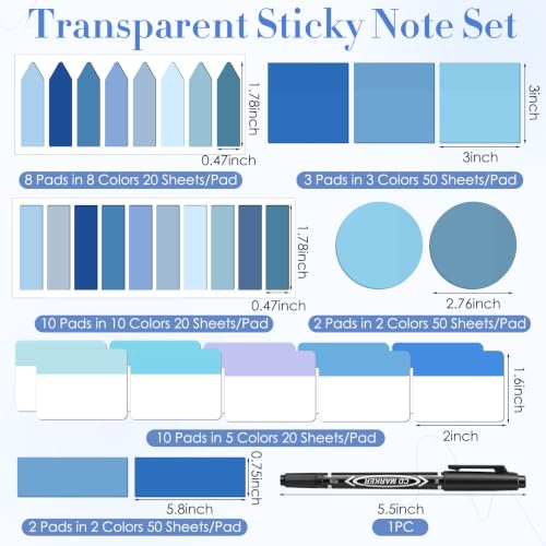Glenmal Transparent Sticky Note Set, 910 Sheets,Blue - color: Blue