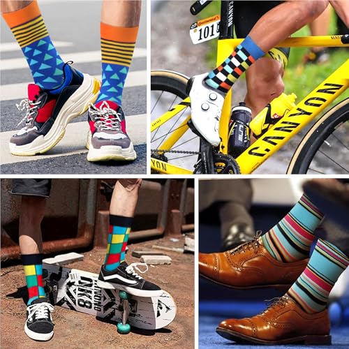 WeciBor Men's Combed Cotton Novelty Crew Socks Size 7-15 - color: Red-orange/Blue/Multicolor Geometric-5m, size: 13-15