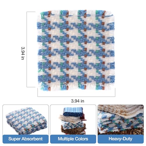 Set of 10 Fabric Drink Coasters, Handcrafted Cotton Woven Coasters for Table, Coastal Farmhouse Table Decor for Coffee Tea Cocktails, Absorbent Soft Desk Coasters for Kitchen Office, Housewarming Gift - color: Blue Bird
