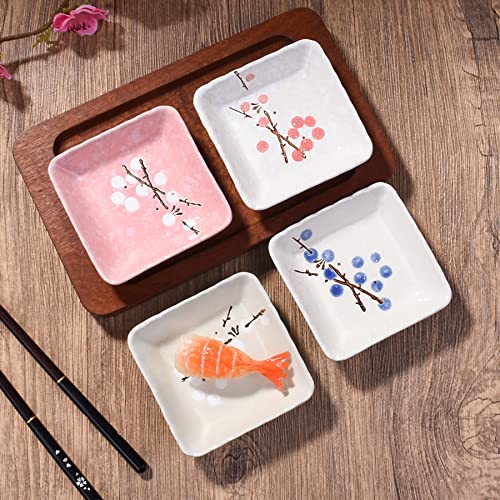 Ceramic Japanese Soy Sauce Dish Set of 4, 3.22‘’ Square Small Sushi Dishes