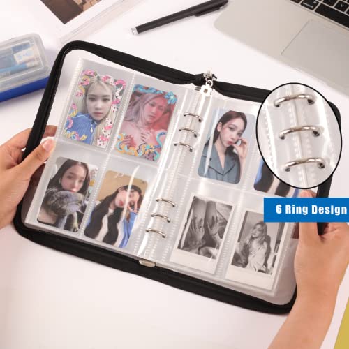 4-Pocket K-pop Photocard Holder Book with 30Pcs Inner Pages 6 Ring A5 Photocard Binder Card Collect Book Hold Up to 240 Cards (Black) - color: Black