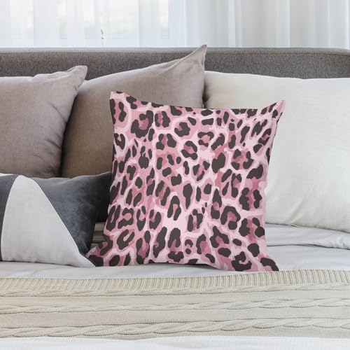 Pink Black Leopard Print Throw Pillow Covers Home Decor Cute Cheetah Print Decorative Pillowcase Cushion Cover for Bed Sofa Couch 16x16in - color: Black-pink, size: 16" x 16" (Pack of 2)