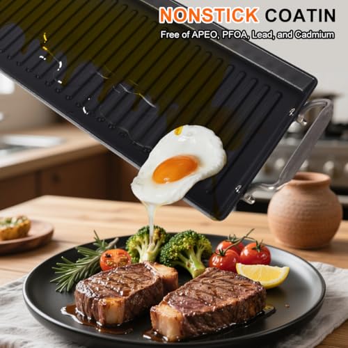 26.7"x8.6" Pre-Seasoned Cast Iron Griddle for Gas Grill for Double Burner - size: 26.7" x 8.6" x 1"