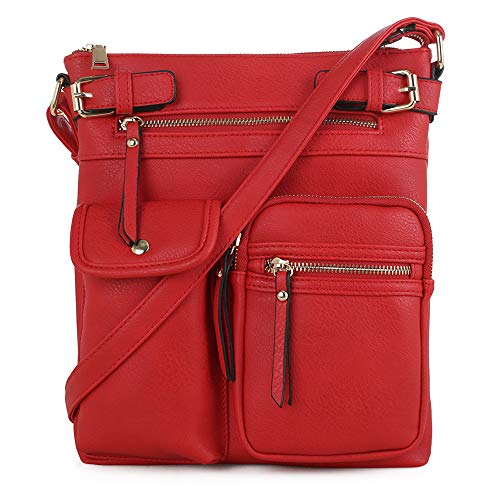 SG SUGU Katie Lightweight Medium Crossbody Bag Shoulder Bag with Multi Pocket for Women - color: Red