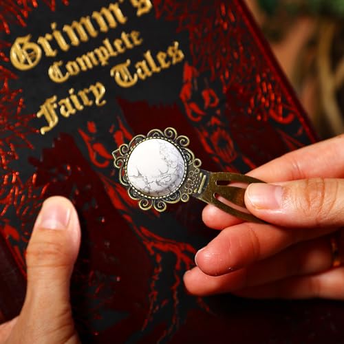 1Pcs Vintage White Howlite Bookmark with Natural Crystal Stone - Fantasy White Howlite Bookmark for Reading Women, Men, Book Lovers, Girls and Teachers Bookmarks - color: White Howlite