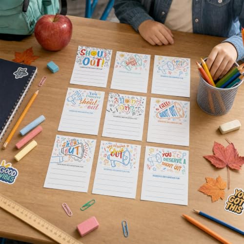 Shout Out Sticky Notes- 9 Pcs Shout Out Stick Memo Pads Back to School Stationary for Teacher Recognition Appreciation Gifts for Coworkers Students Employee Office Supplies 3 * 4 Inches - style: Shout Out
