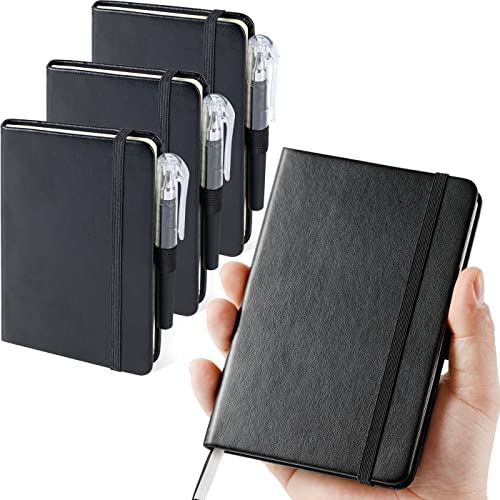 Small Notebook Pocket Journal, A6 3.7" x 5.7", 3 Pack, Black Leather Cover - color: 3 Black, size: A6