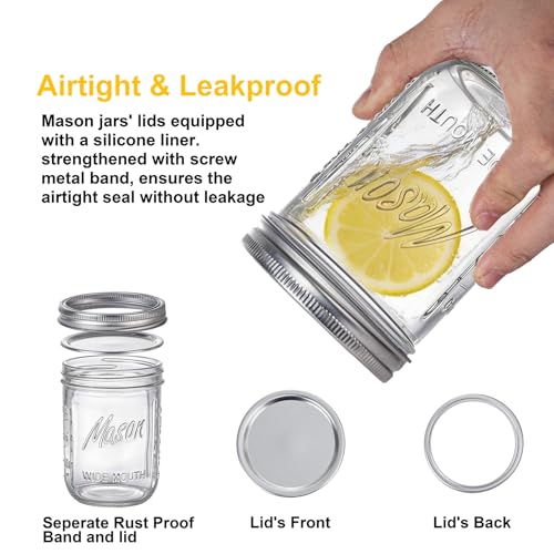 WELLIFE 6-Pack Mason Jars 16 oz with Lids – Wide Mouth Glass mason jars, Airtight Leak-Proof canning jars 16 oz for Food Storage, Fermenting, Pickling, Freezing, and Crafts - color: Clear Mason Jars 16oz-6Pcs