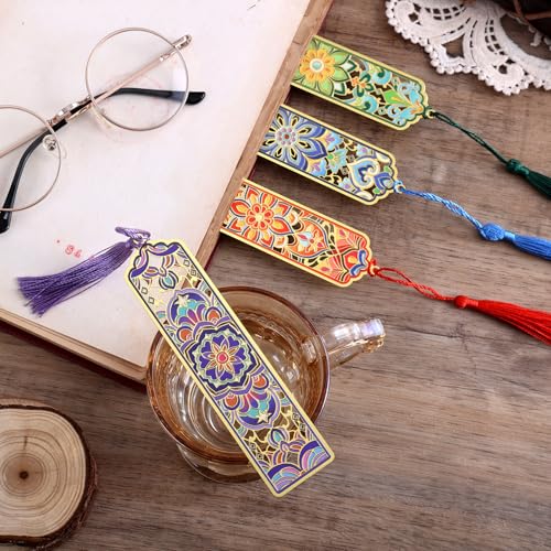 4 PCS Metal Bookmarks with Tassel, Golden Hollow Flower Bookmark Vintage Floral Mandala Theme Book Mark for Women Girls Book Lovers Writers Readers Teens Men - style: 4pcs Mandala