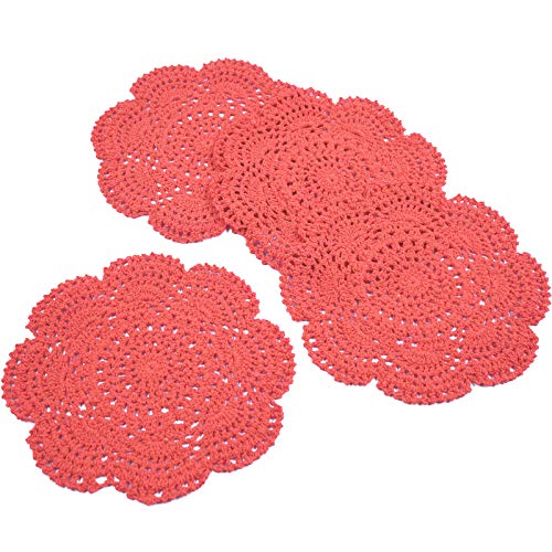 Phantomon 8 Inch Doilies Crochet Round Lace Doily Handmade Placemats 100% Cotton Crocheted Coasters, Pack of 4 (Orange) - color: Orange