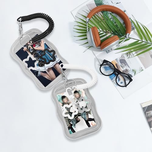 2 Pack Cute Photocard Holder - Transparent Pc Holder Creative Photocards Holder for Bus Student Card Photo Protector, Clear, Black and White