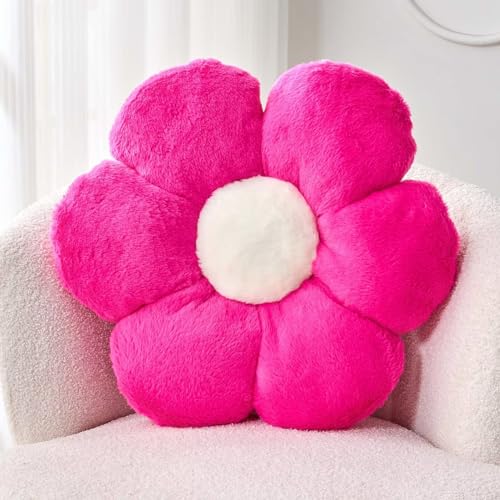 Kcvvcr Hot Pink Flower Pillow, Cute Decorative Flower Shaped Throw Pillow with Faux Rabbit Fur, 19.6" Soft Flower Plush Throw Pillow Floor Pillows Room Décor for Bedroom Living Room - color: Hot Pink, size: 19.6 Inch