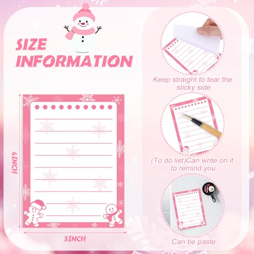 Chiisong 12 Pcs Christmas Sticky Notes Pink Christmas Notepad Santa Snowflake Snowman Self Adhesive Memo Pads Xmas Gift Cute Decorative Notepad Winter Party Favor for Office Winter Holiday Gift - style: Pink Christmas
