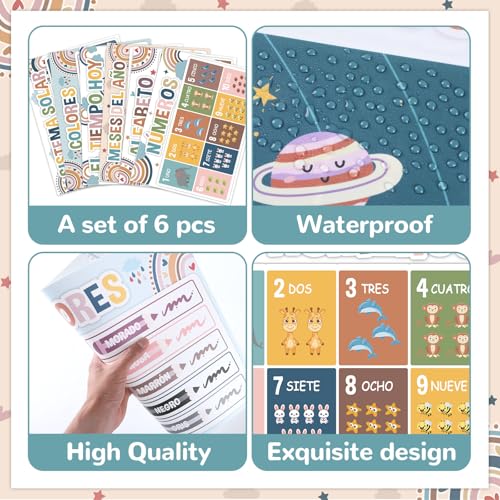 Spanish Educational Placemats Set of 6 Kid Plastic Table Mat 17×13×0.04in - style: Spanish Educational Preschool
