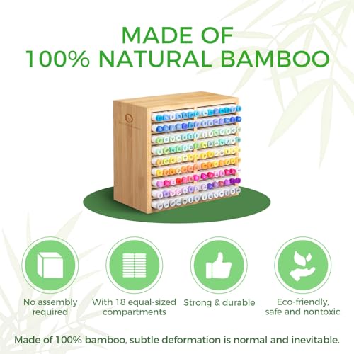 Ohuhu Bamboo Marker Organizer, Wooden Desktop Storage Holds 126 Markers - style: Right Angle Hold 126 Markers