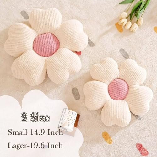 Kcvvcr Flower Throw Pillow, Cute Flower Shaped Pillow Decorative Throw Pillow for Bed Couch, Soft Daisy Pillows Floor Seating Cushion Cushions (14.9 Inch Ivory+Pink) - color: Ivory+pink, size: 14.9 Inch