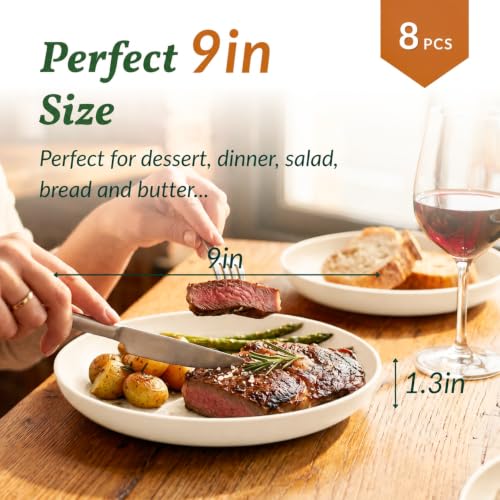 Homienly Wheat Straw Dinner Plates Set of 8, Unbreakable, Dishwasher & Microwave Safe, Modern Style, 9 inch, Beige - color: Beige, size: 9 Inch
