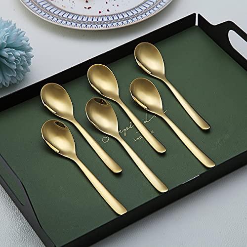 Gold Demitasse Espresso Spoons, 5.5'' Mini Coffee Spoons, Set of 6, Stainless Steel, Dishwasher Safe - color: 2. Gold