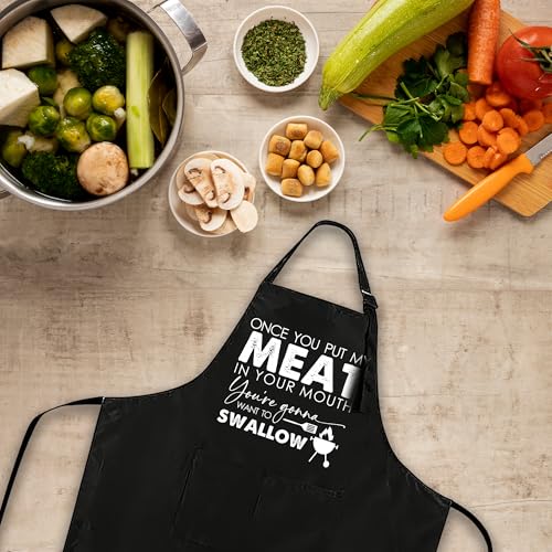 Funny Black Apron with Pockets for Man,Dad,Husband,Father in Law,Chef Daddy Women Grilling Apron BBQ Cooking Gifts - color: Apron-3
