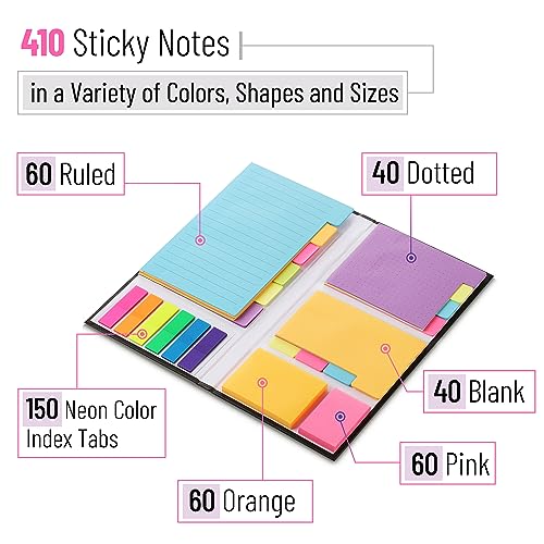 Mr. Pen- Sticky Notes Set, 410 Pack, Ruled, Dotted & Blank Notes - color: Vibrant, size: 1 Set