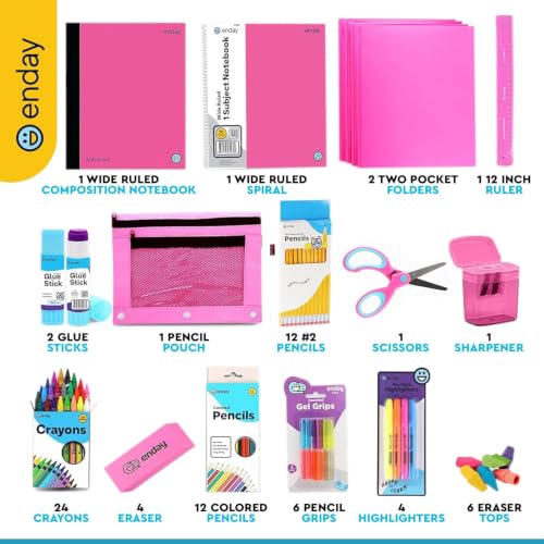 Enday Back to School Supplies for Kids, Grades K-5 (Pink, 12 Kits) - color: Pink, size: 12 Kits