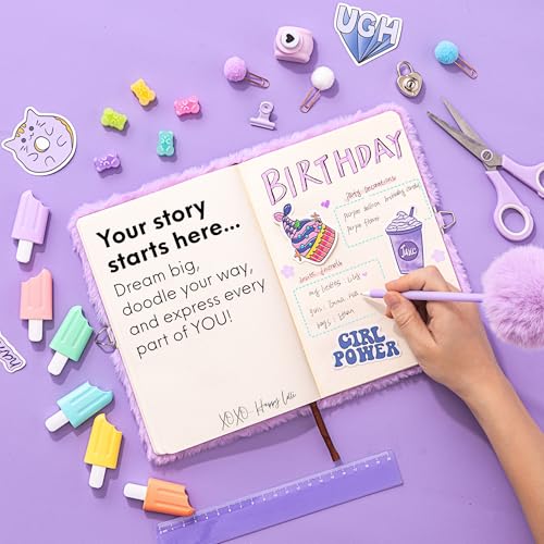 HAPPY LOLLI Purple LolliME DIY Journal Kit for Tween & Teen Girls Ages 8–14, Birthday Gift, 300+ Pieces Lockable Diary Set, Arts & Crafts, Scrapbook & Creative Journaling - color: Purple LolliME