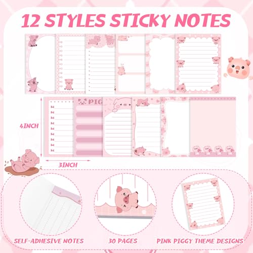 Dispowreath 24 Pcs Piggy Sticky Notes with Pens Pink Pig Themed Christmas Gifts Self Adhesive Notepad Cute Memo Notes Pads Black Ink Ballpoint Pen for Pig Lover Gifts Office School Students Teacher - style: Pig